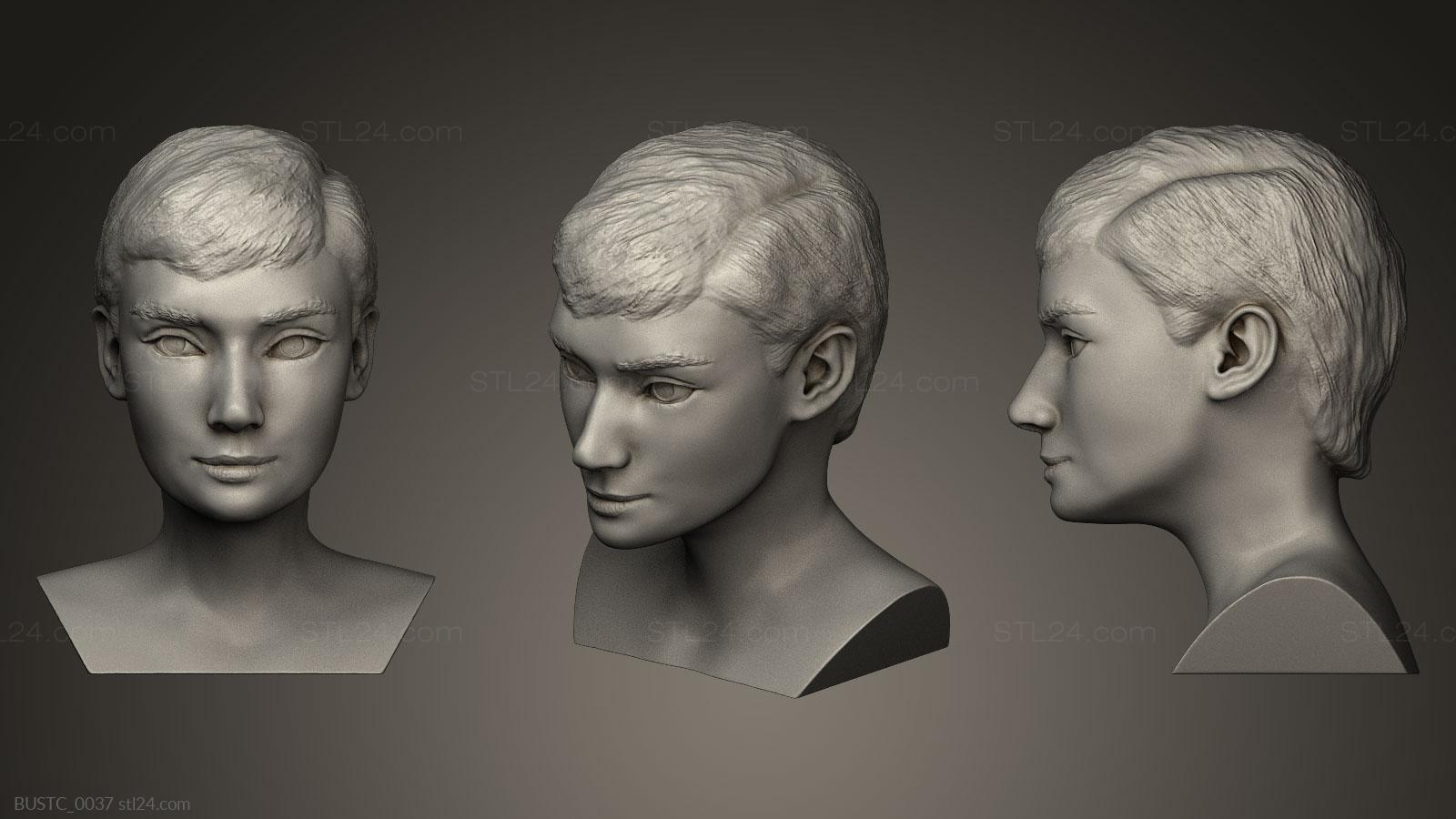 Бюсты и барельефы известных личностей (Одри Хепберн, BUSTC_0037) 3D модель для ЧПУ станка